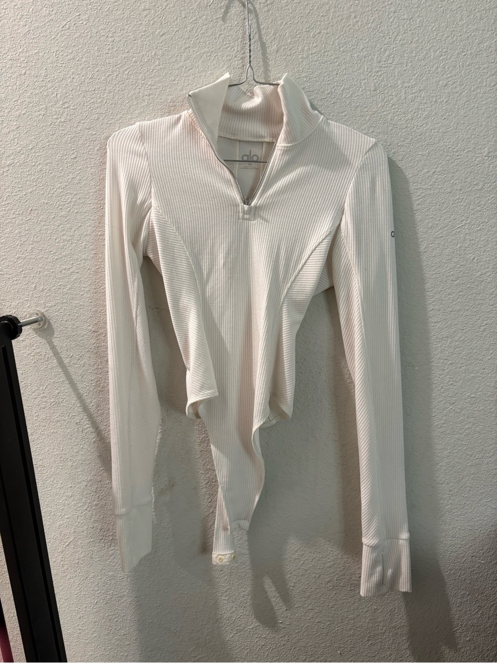 ALO Yoga Cream Ribbed Quarter-Zip Bodysuit